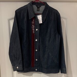 NEW IOS Denim Jacket with Embelishments and Fancy Buttons Size Large Women's